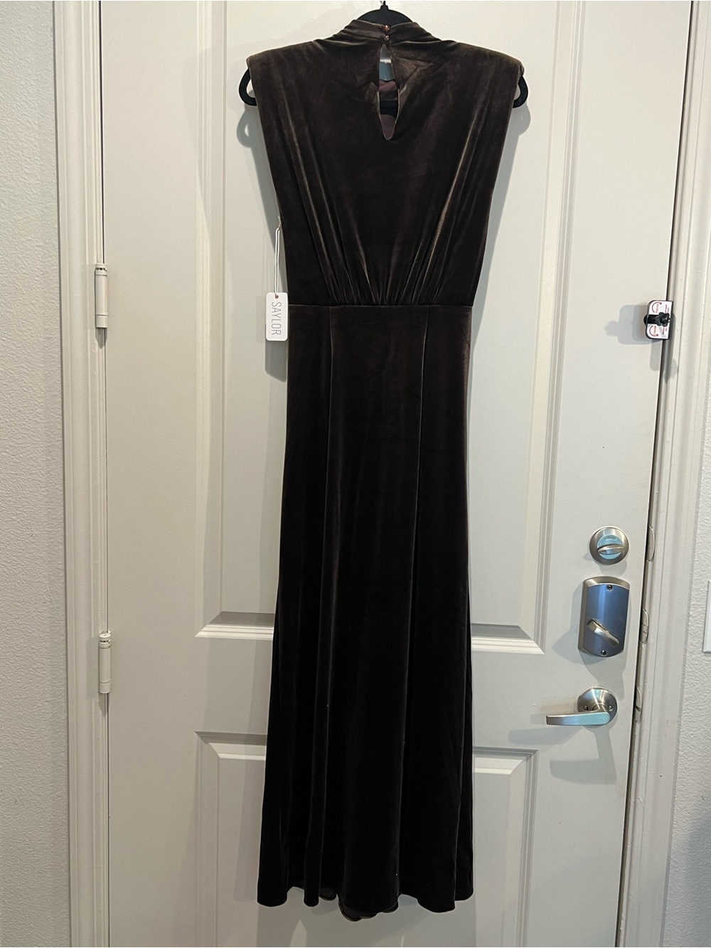 Saylor Chocolate Brown Velvet Ruched Maxi Dress XS NWT - Picture 4 of 7